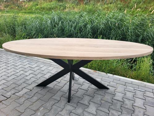 Ovale eiken eettafel op stalen spinpoot 210x90x76cm, Huis en Inrichting, Tafels | Eettafels, Nieuw, 50 tot 100 cm, 200 cm of meer