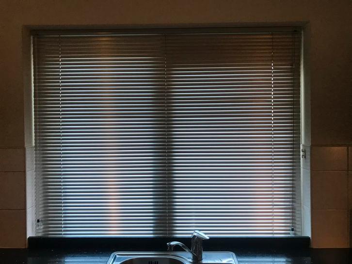 RVS Horizontale Jaloezieën, 1.49  breed x 1.23 m breed, Huis en Inrichting, Stoffering | Gordijnen en Lamellen, Gebruikt, 100 tot 150 cm