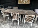 Houten tuinset met 4 stoelen, Ophalen, Gebruikt, Eettafel, 6 zitplaatsen