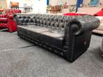 Vintage Leren Chesterfield 3 Zitsbank. Zwart/Oxblood, Ophalen of Verzenden, Zo goed als nieuw, 200 tot 250 cm, Leer
