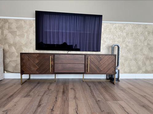Dutchbone TV-meubel 180cm visgraat messing (NP €1367), Huis en Inrichting, Kasten | Televisiemeubels, Zo goed als nieuw, Minder dan 100 cm