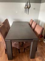 Houten eettafel met 6 stoelen, Ophalen, Gebruikt, 50 tot 100 cm, Vijf personen of meer