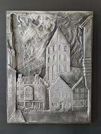 vintage aluminium plaquette stadsgezicht gesigneerd 30x40cm, Ophalen of Verzenden
