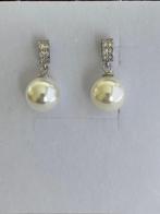 Parel Oorbellen met Witte Glas/Parelmoer Parels, Zilver S925, Wit, Nieuw, Ophalen of Verzenden, Knopjes of Stekers