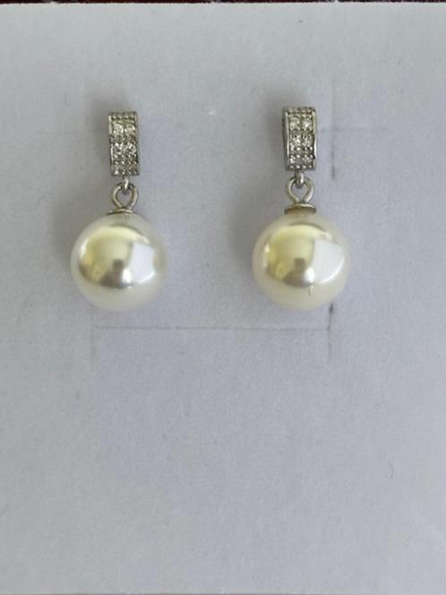 Parel Oorbellen met Witte Glas/Parelmoer Parels, Zilver S925, Sieraden, Tassen en Uiterlijk, Oorbellen, Nieuw, Knopjes of Stekers