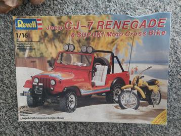 JEEP RENEGADE CJ-7 & SUZUKI MOTO CROSS BIKE REVELL  1/16 . beschikbaar voor biedingen