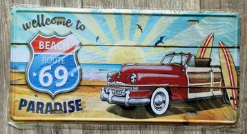 Amerikaanse metalen plaat Route 69 met surf scene NIEUW! beschikbaar voor biedingen