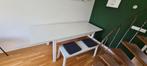 witte eettafel met bankje. tafel is uit te schuiven., Huis en Inrichting, Tafels | Eettafels, Gebruikt, 200 cm of meer, Vijf personen of meer