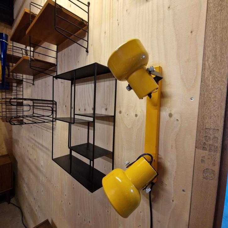 Vintage dubbele wandspot gele wandlamp plafond spot jaren 70, Huis en Inrichting, Lampen | Wandlampen, Gebruikt, Metaal, Ophalen of Verzenden