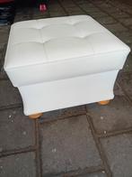 Witte leren poef met blokkenmotief, Ophalen, Leer, Zo goed als nieuw, Modern