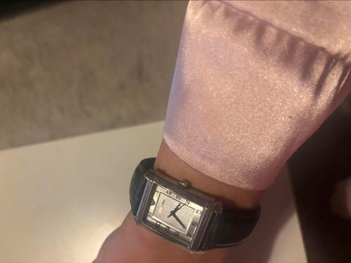 Armani horloge met zwart leren bandje, Sieraden, Tassen en Uiterlijk, Horloges | Heren, Zo goed als nieuw, Overige merken, Staal