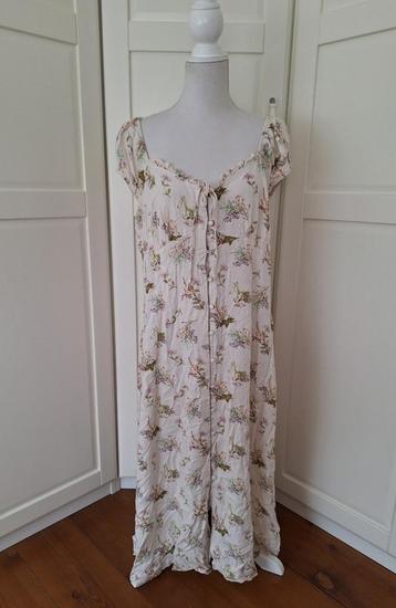 Ecru kleurige floral bloemen carmen doorknoop jurk XL beschikbaar voor biedingen