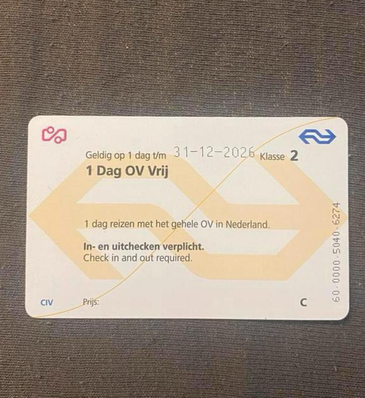 NS vrij tickets dagkaart, Tickets en Kaartjes, Trein, Bus en Vliegtuig, Eén persoon, Algemeen kaartje, Trein