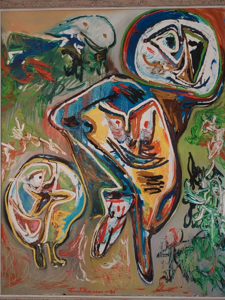 museaal werk van Finn Pedersen (Cobra achtig), Antiek en Kunst, Kunst | Schilderijen | Abstract, Ophalen of Verzenden