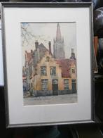 Brussel, Mooie aquarel OLV Kerk + Huizengroep, Ophalen of Verzenden