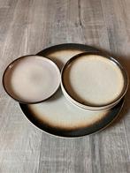 Vintage taartplateau groot bord 4x gebaksborden retro bruin, Ophalen of Verzenden