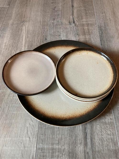 Vintage taartplateau groot bord 4x gebaksborden retro bruin, Antiek en Kunst, Antiek | Servies los, Ophalen of Verzenden