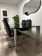 ROLF BENZ Eetkamertafel met 6 leren stoelen Rookglas, Ophalen, Zo goed als nieuw