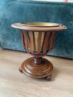 Vintage bloempot hout koper antiek plantenbak, Rond, Ophalen of Verzenden, Zo goed als nieuw, Aardewerk