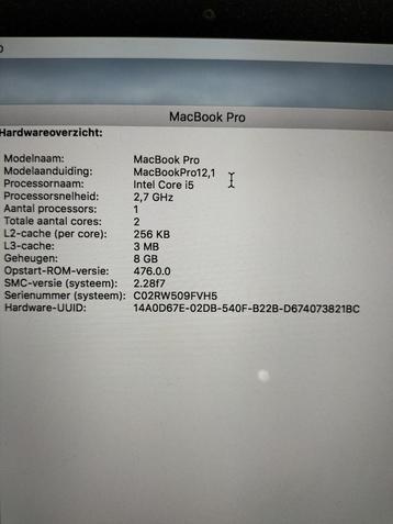 MacBook Pro 13 inch - i5 - 8GB RAM beschikbaar voor biedingen