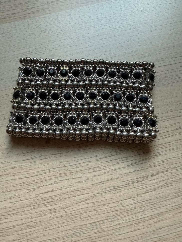 Zware Strass Armband, Sieraden, Tassen en Uiterlijk, Armbanden, Gebruikt, Staal, Zwart, Met strass, Ophalen