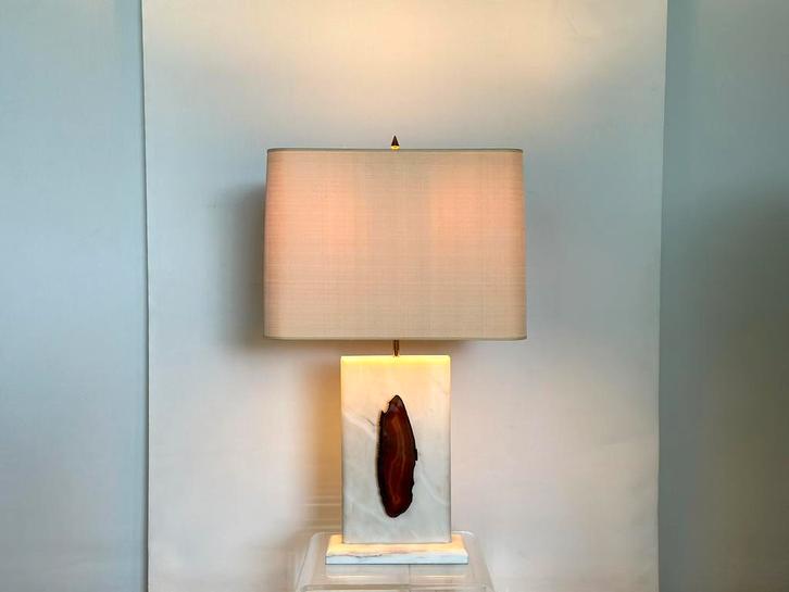 Vintage marble tablelamp met fossiel, Huis en Inrichting, Lampen | Tafellampen, Zo goed als nieuw, Minder dan 50 cm, Ophalen of Verzenden