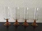 4 retro Luminarc champagne flutes met oker voet/steel., Ophalen of Verzenden, Huis en Inrichting