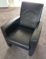 Twee zwarte leren fauteuiltjes, Ophalen, Gebruikt, 50 tot 75 cm, Leer