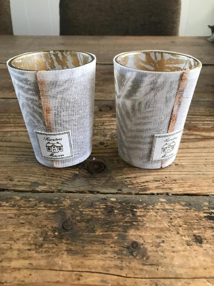 2 waxinelicht houders (Riviera Maison), Huis en Inrichting, Woonaccessoires | Kandelaars en Kaarsen, Gebruikt, Kandelaar, Minder dan 25 cm