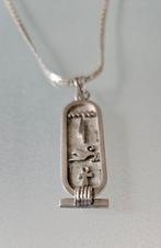 Zilveren ketting + zilveren hanger van Egyptische cartouche, Met hanger, Ophalen of Verzenden, Zo goed als nieuw, Zilver