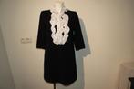 Boutique Moschino zwarte jurk witte ruffels knopen D38, Verzenden, Zwart, Zo goed als nieuw, Boutique Moschino