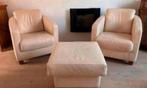 Woonkamer Crème wit Leder fauteuils set met hooker 60x60, Huis en Inrichting, Ophalen, Minder dan 75 cm, Leer, Zo goed als nieuw