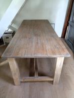 Massief eiken gewhitewashte eetafel / kloostertafel - 220 cm, Huis en Inrichting, Tafels | Eettafels, Ophalen, Gebruikt, Eikenhout