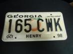 Kentekenplaat licenseplate Georgia Henry USA, Verzenden, Gebruikt, Auto's