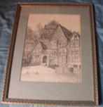 Stadsgezicht met fontein ,  Oldenwald ,   Duitsland ., Antiek en Kunst, Ophalen of Verzenden