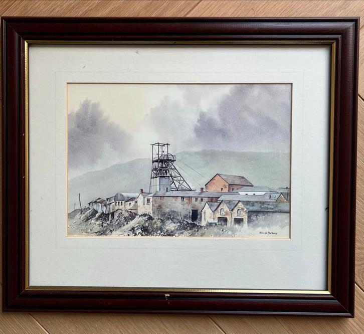Aquarel van David Bellamy - Mijnlandschap Ingelijst Art Deco, Antiek en Kunst, Kunst | Tekeningen en Foto's, Ophalen