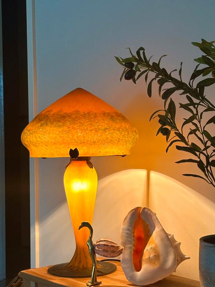 Franse Art nouveau Paddestoel pate de verre lamp, Antiek en Kunst, Kunst | Designobjecten, Ophalen of Verzenden