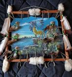 Idianen afbeelding op leer in houten lijst., Ophalen, 50 tot 75 cm, 50 tot 75 cm, Print