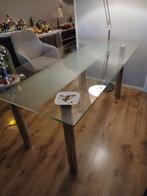 Eettafel 160 X 90 cm. Glasplaat met zilverkleurige poten., Huis en Inrichting, Tafels | Eettafels, Ophalen, 50 tot 100 cm, 150 tot 200 cm