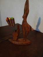 Vintage cocktailprikkers in Houten standaard, Ophalen of Verzenden