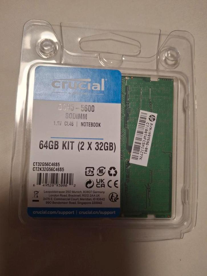 32GB DDR5 5600MHz Laptop RAM Geheugen, Computers en Software, RAM geheugen, Zo goed als nieuw, Laptop, 32 GB, DDR5, Ophalen of Verzenden