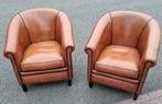 2 prachtige schapenleren club fauteuils cognac + BEZORGING, Huis en Inrichting, Fauteuils, Chesterfield, Ophalen of Verzenden