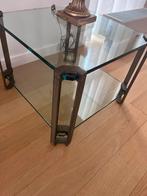 Glazen bijzettafel met metalen frame, 45 tot 60 cm, Minder dan 55 cm, Gebruikt, Vierkant