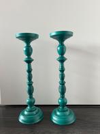 Groene metalen VT Wonen hoge kandelaar , 2 stuks, 46cm hoog, Ophalen, Zo goed als nieuw, Metaal, 25 tot 50 cm