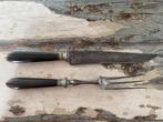 Brocante: Frans oud snijset, vleesvork en keukenmes, Antiek en Kunst, Ophalen of Verzenden