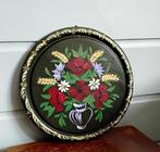 Vintage houten wandbord - beschilderd met bloemen , Ophalen of Verzenden