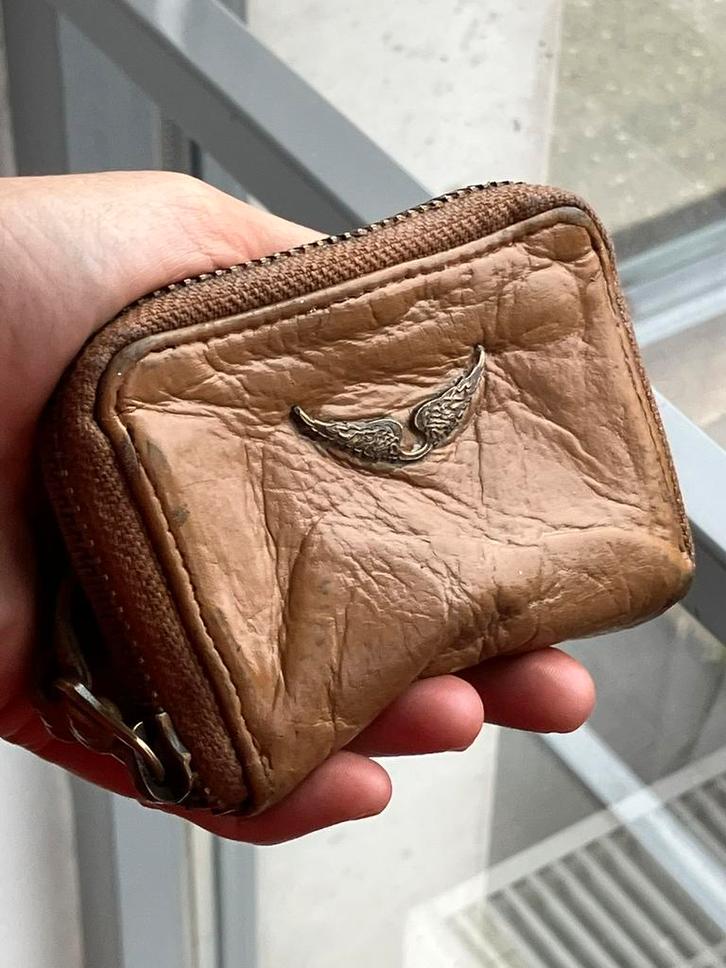 Golden Brown Zipped Mini Wallet Z&V with Butterfly Wings, Sieraden, Tassen en Uiterlijk, Portemonnees, Zo goed als nieuw, Leer