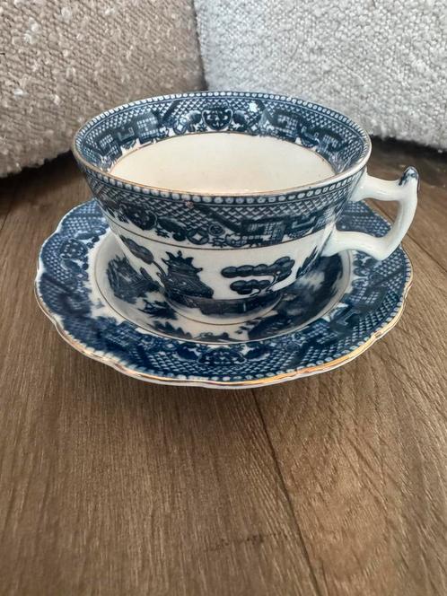 Vintage Chinees porseleinen kop & schotel Blue Willow stijl, Antiek en Kunst, Antiek | Servies los, Ophalen