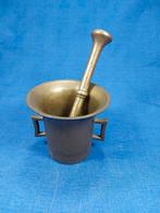 Antieke grote bronzen vijzel met oren en bronzen stamper, Ophalen of Verzenden, Brons