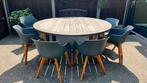 Tuinset teak tafel en 6 kuipstoelen, Ophalen, Zo goed als nieuw, Teakhout
